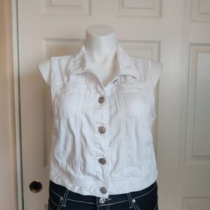 Lane Bryant crop white lightweight denim vest sz 16